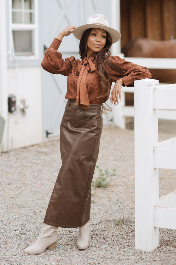 Shannon Vegan Leather Skirt in Brown