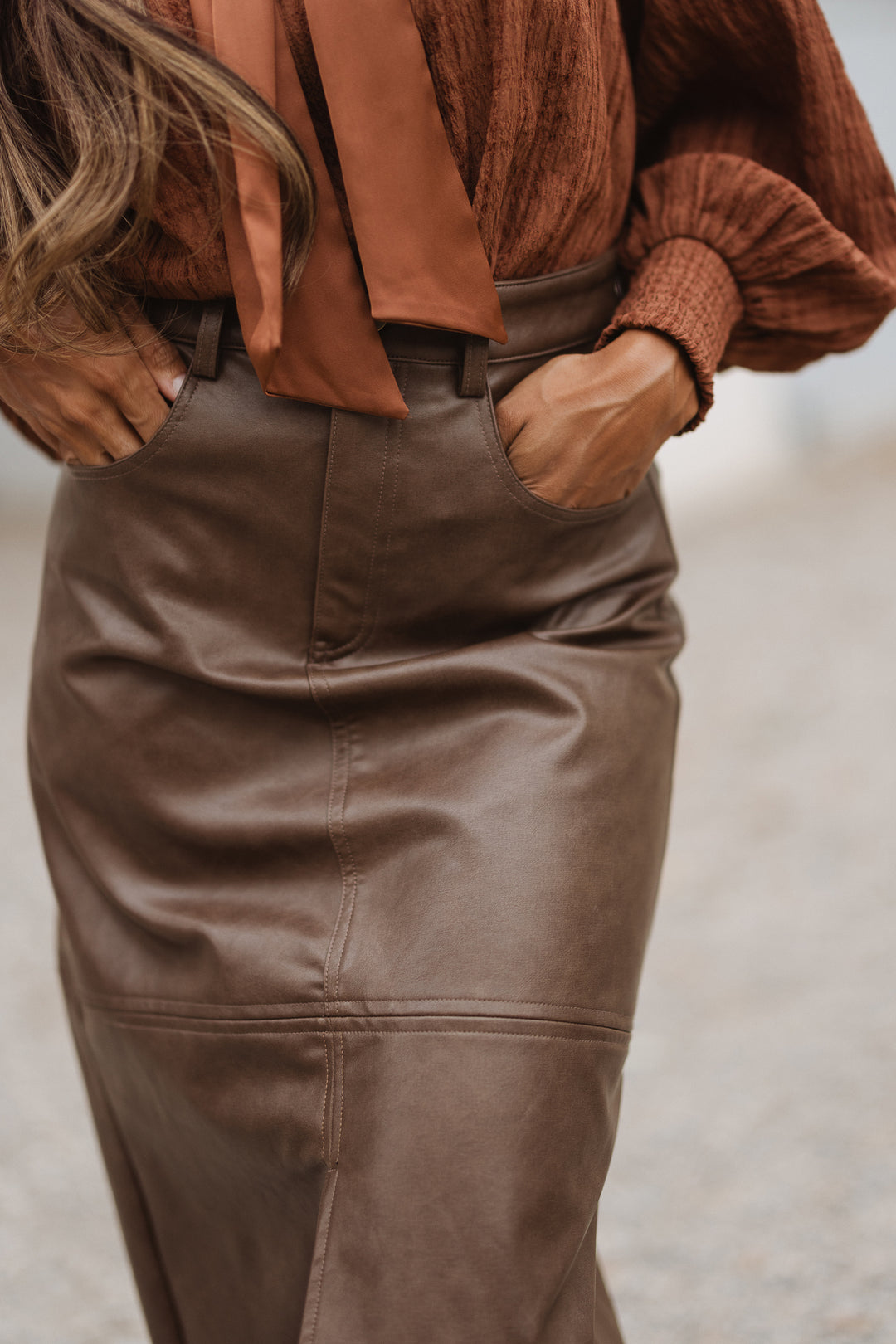 Shannon Vegan Leather Skirt in Brown