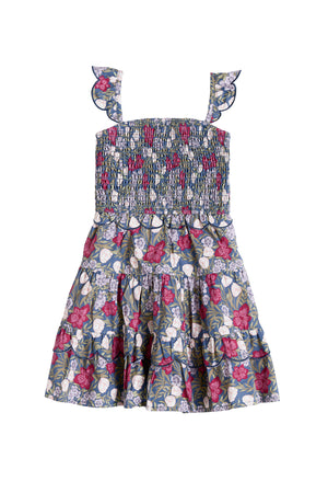 Floral dress with ruffled sleeves on a white background