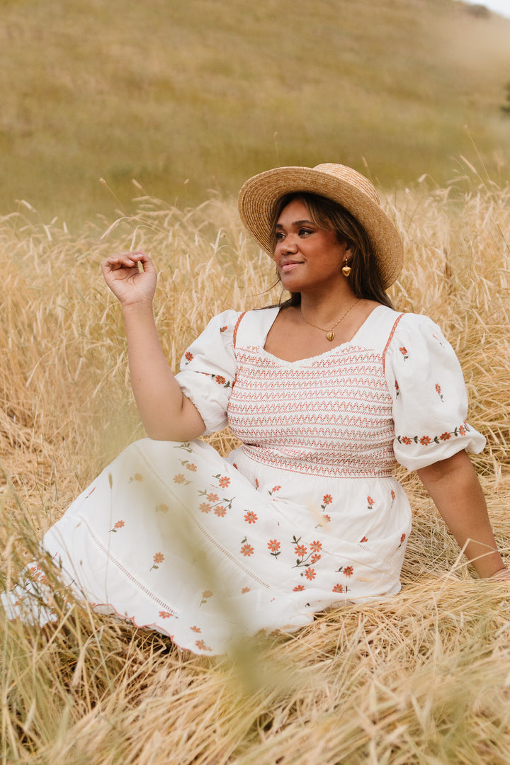 Greta Midi Dress in Rust Floral