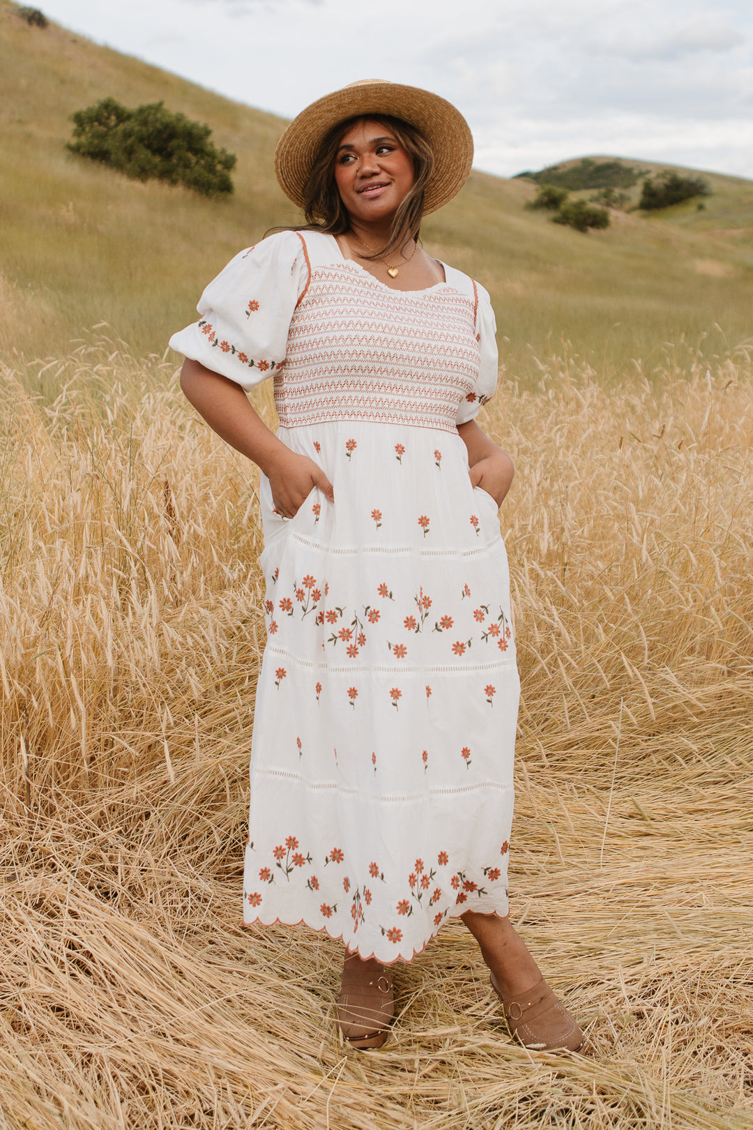 Greta Midi Dress in Rust Floral