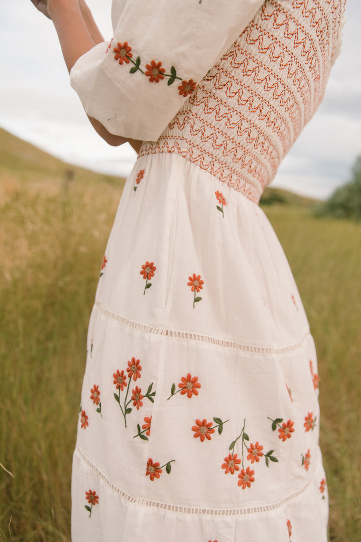 Greta Midi Dress in Rust Floral