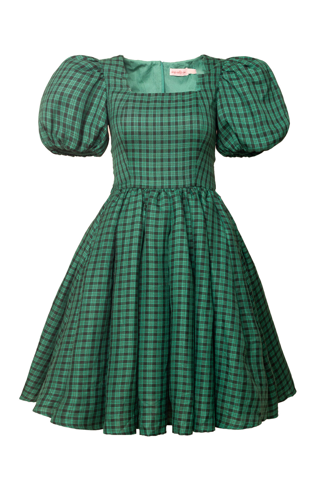 Cupcake Dress in Bright Green Plaid