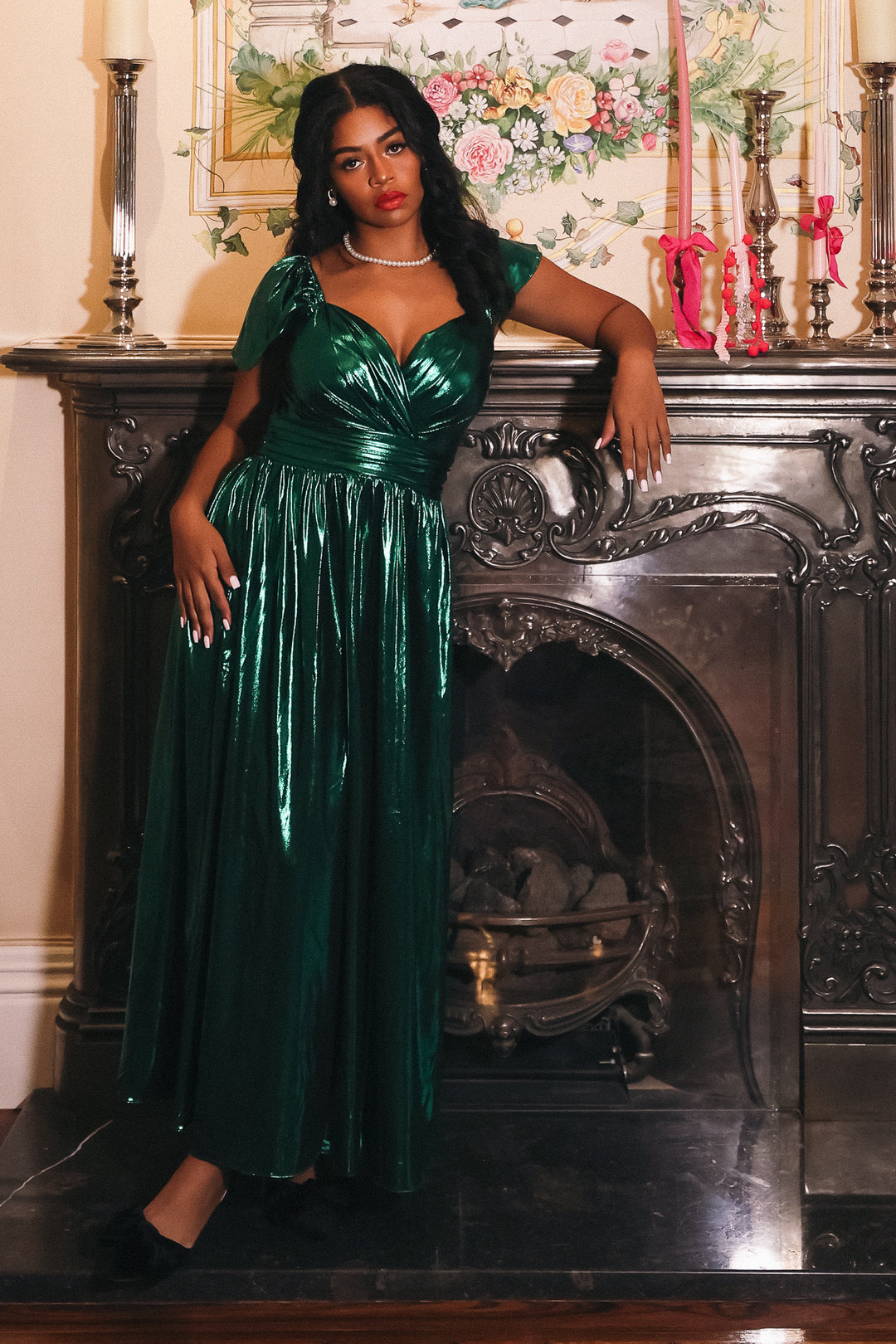 Hera Dress in Metallic Green