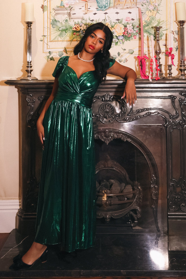 Hera Dress in Metallic Green