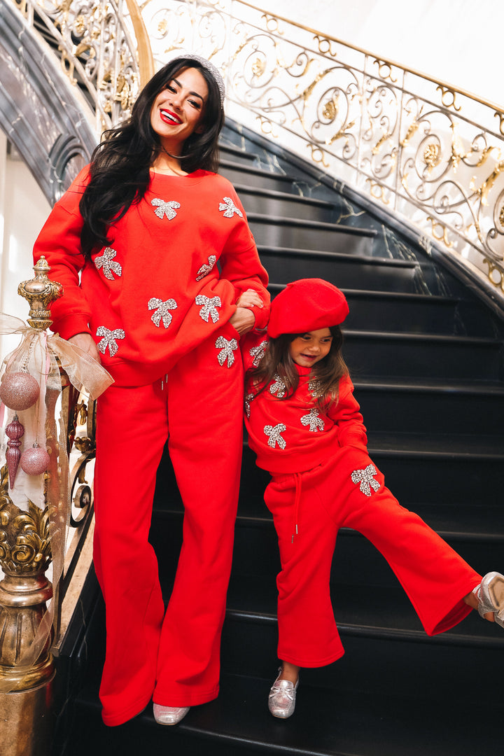 Ivy Jewel Bow Sweatpants in Red - FINAL SALE