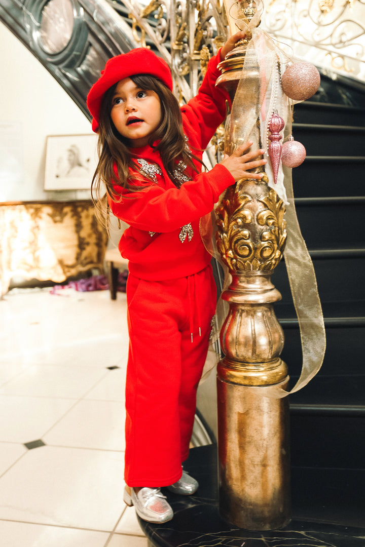 Mini Ivy Jewel Bow Sweatpants in Red