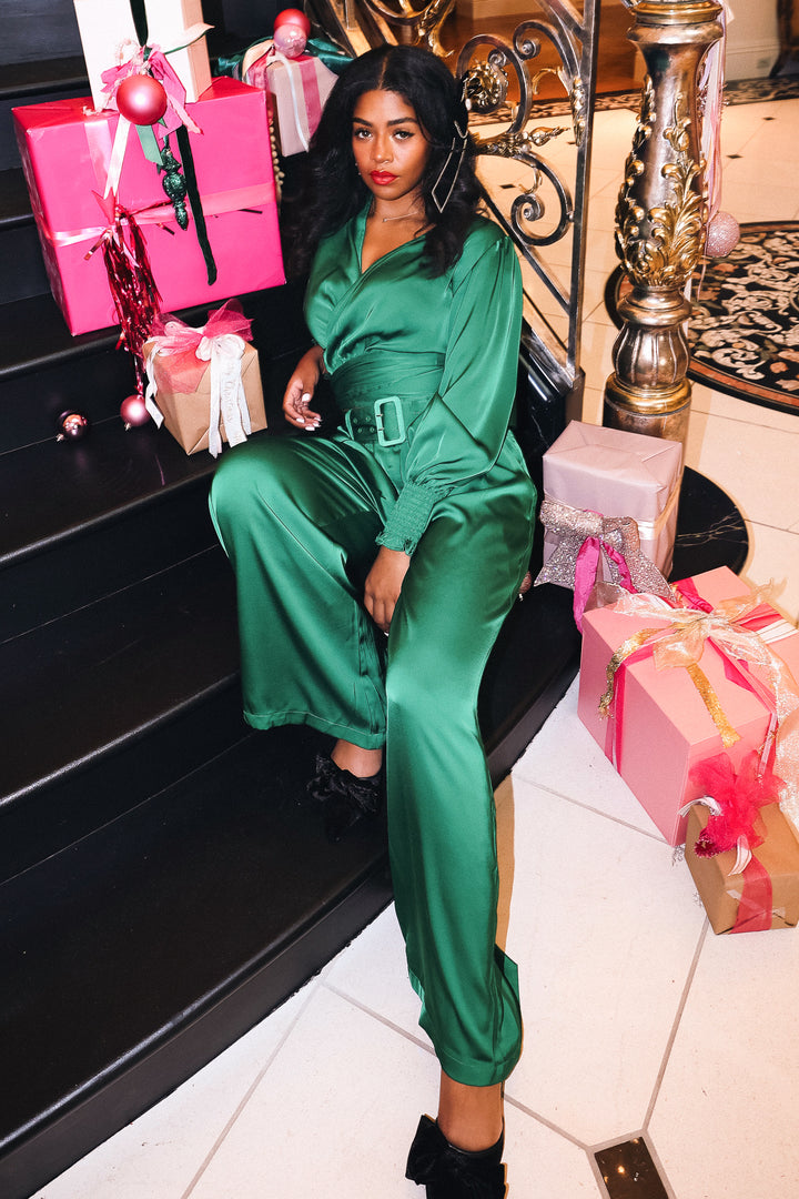 Zendaya Pants in Emerald Satin