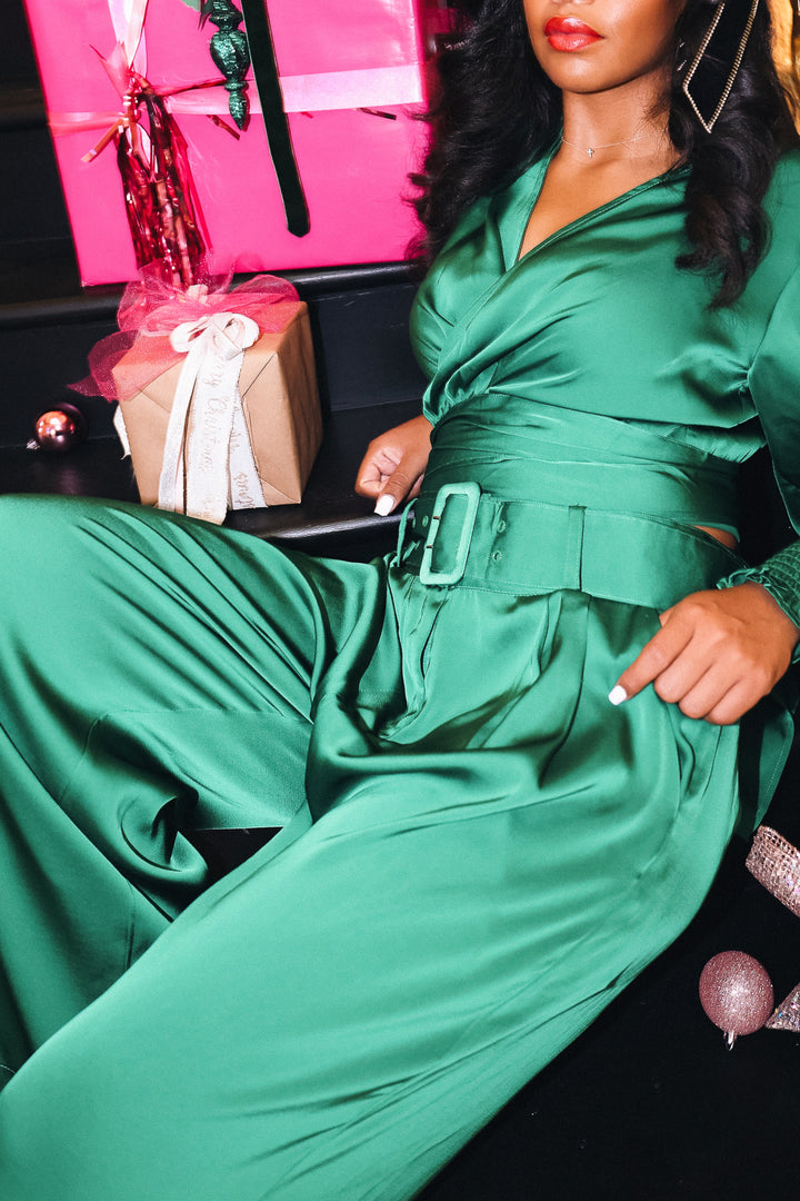 Zendaya Pants in Emerald Satin - FINAL SALE