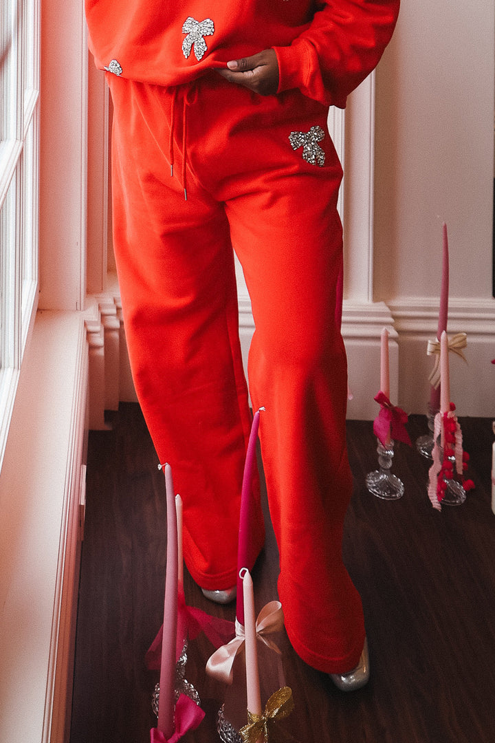 Ivy Jewel Bow Sweatpants in Red - FINAL SALE