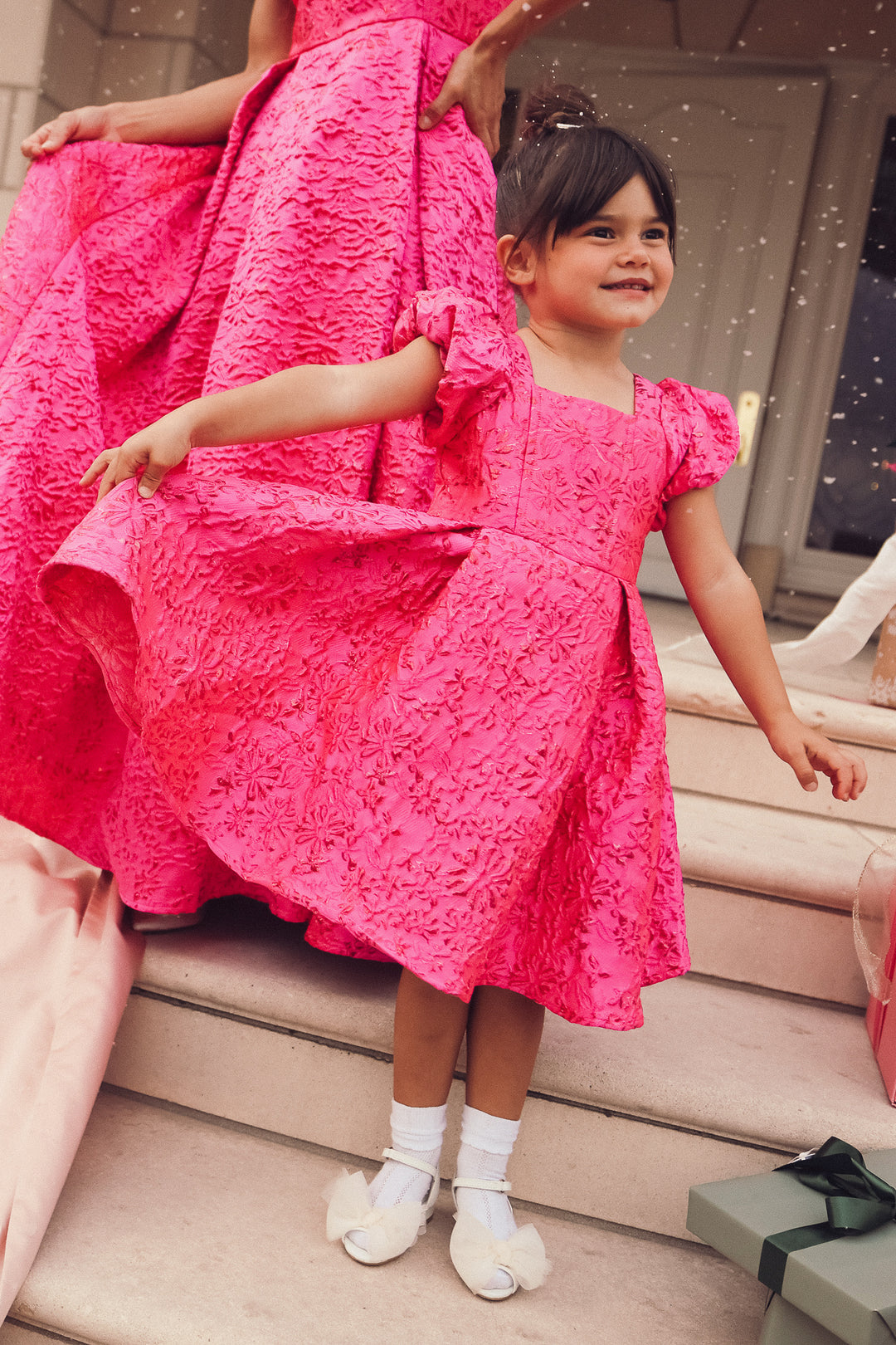 Mini Portia Dress in Pink Jacquard