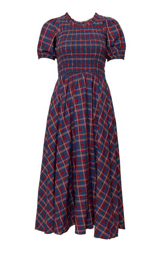 Plaid dress with short sleeves on a white background