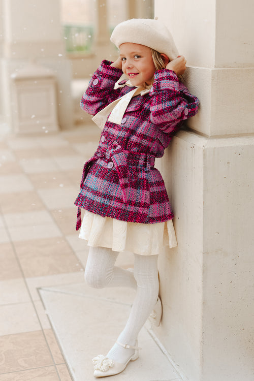 Mini Holly Plaid Coat in Violet