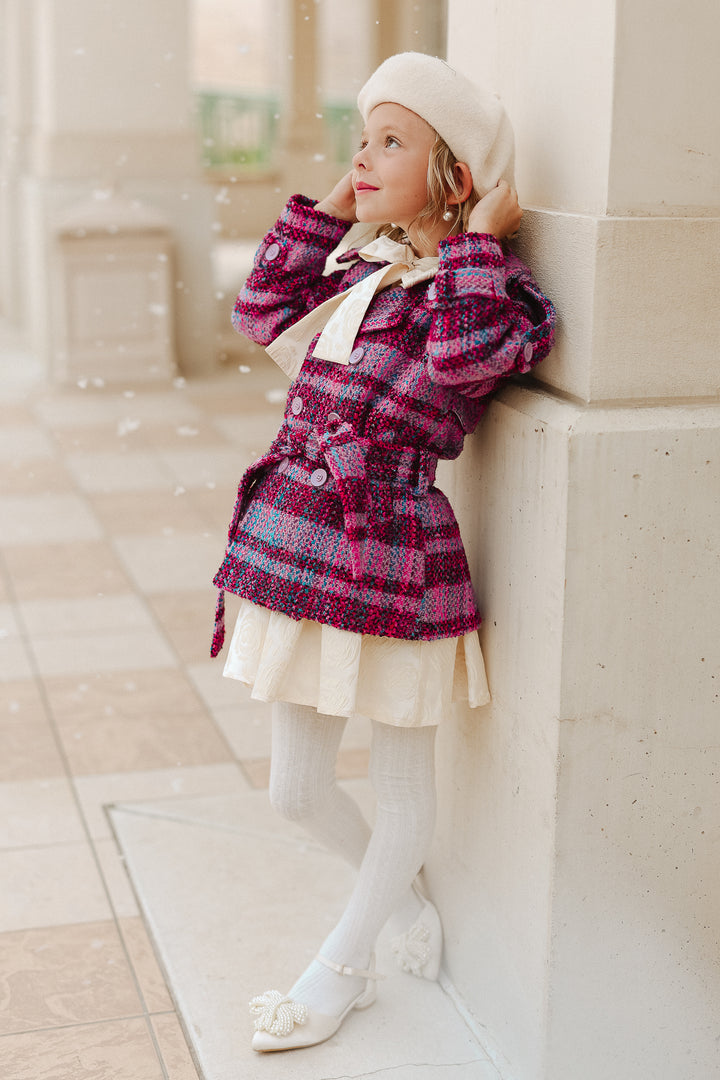 Mini Holly Plaid Coat in Violet