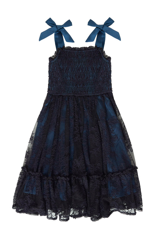 Girls Isadora Lace Dress in Navy & Black 11/12