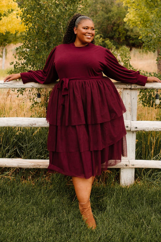 Cosette Midi Dress in Wine