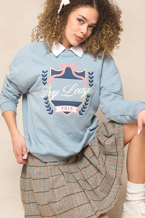 Ivy Embroidered Crewneck Sweatshirt in Blue