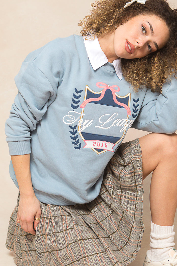 Ivy Embroidered Crewneck Sweatshirt in Blue