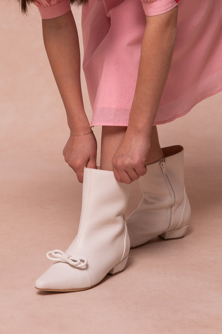 Mini Ivy Bow Ankle Boot in White