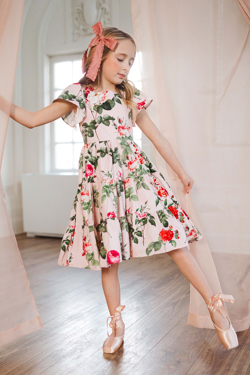 Mini Solange Dress in Pink Roses