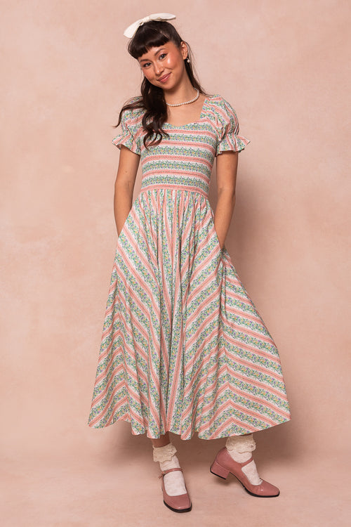 Teagan Short Sleeve Dress in Floral Stripe