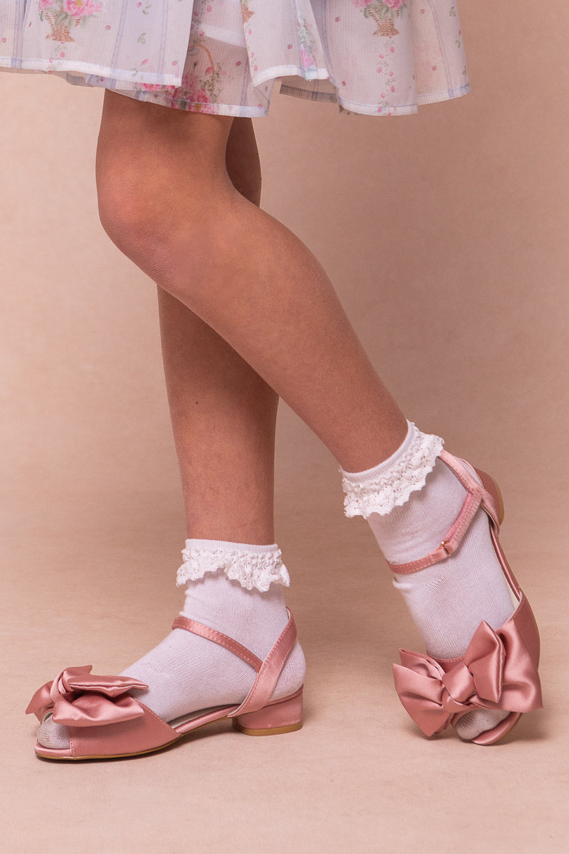 Mini Ivy Bow Heel in Pink Satin