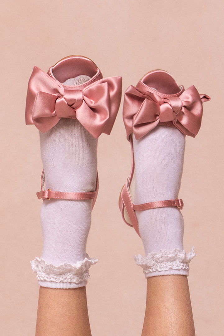 Mini Ivy Bow Heel in Pink Satin