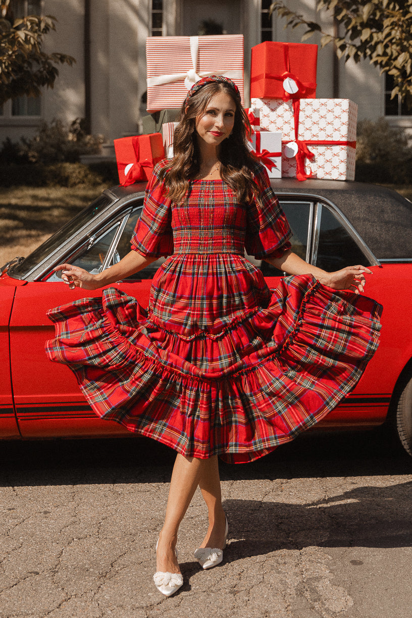 Red plaid fashion dress womens