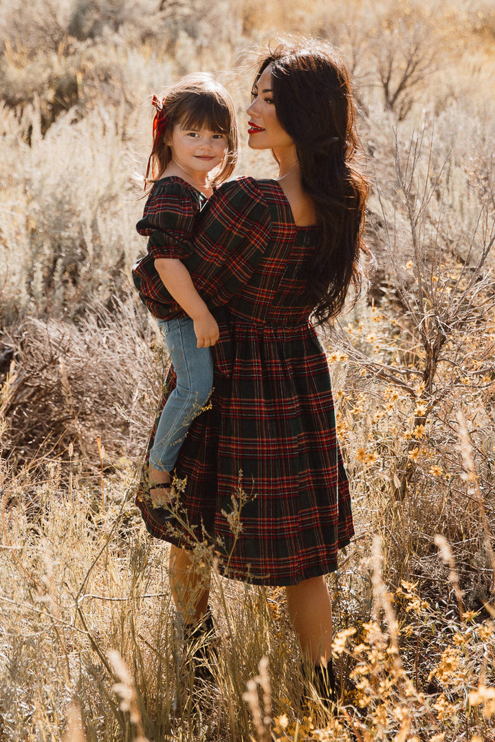 Margo Short Dress in Green Plaid