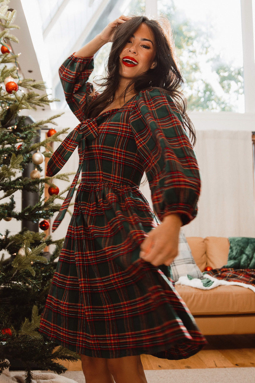 Margo Short Dress in Green Plaid