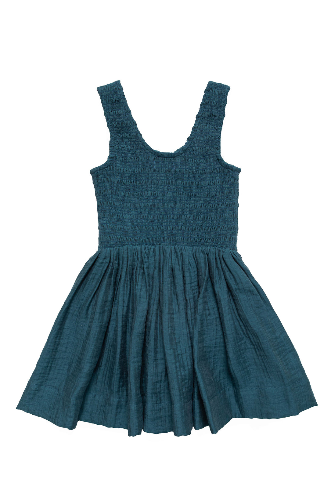 Teal dress with thin straps on a white background