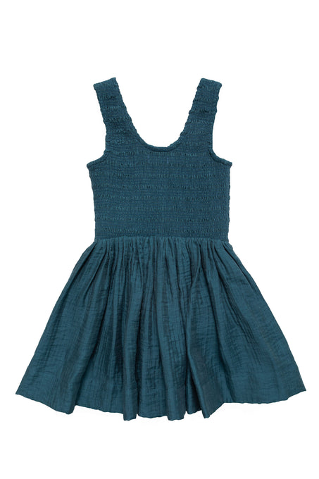 Teal dress with thin straps on a white background