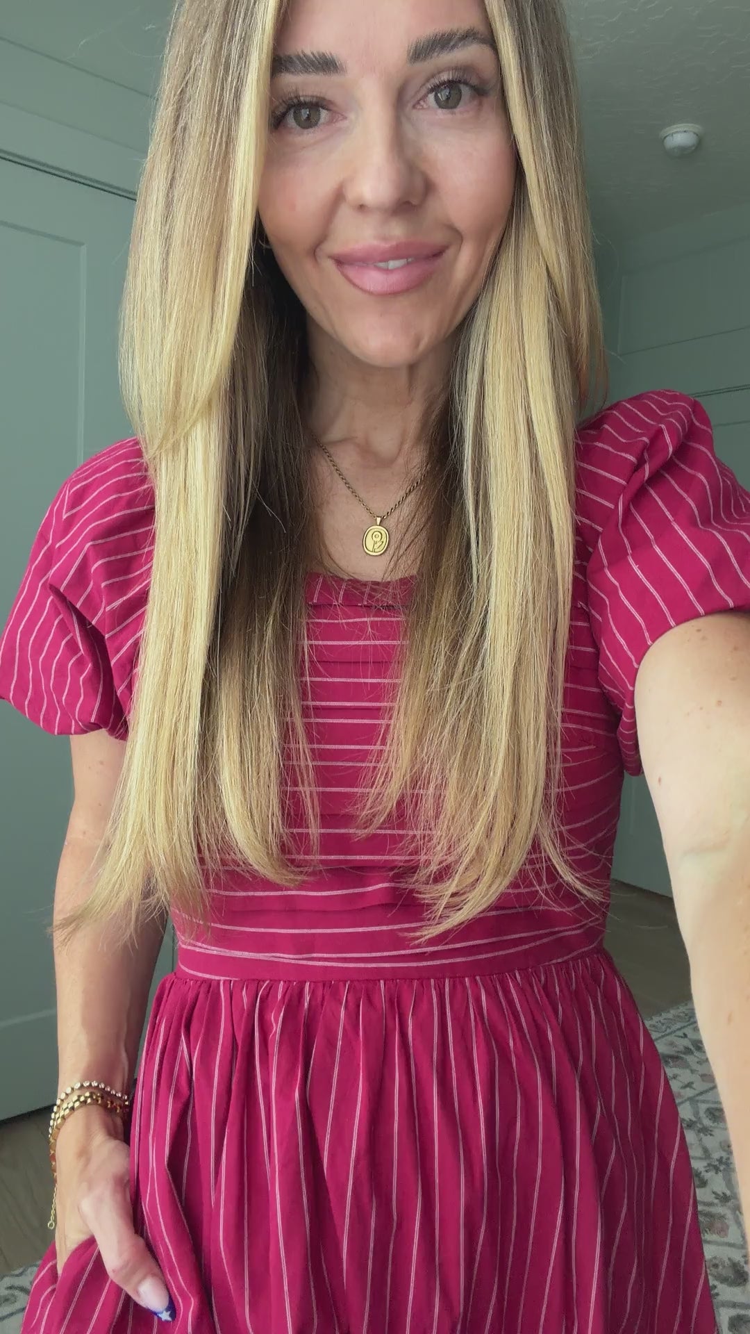 Julie Dress in Cranberry Pinstripe.mov