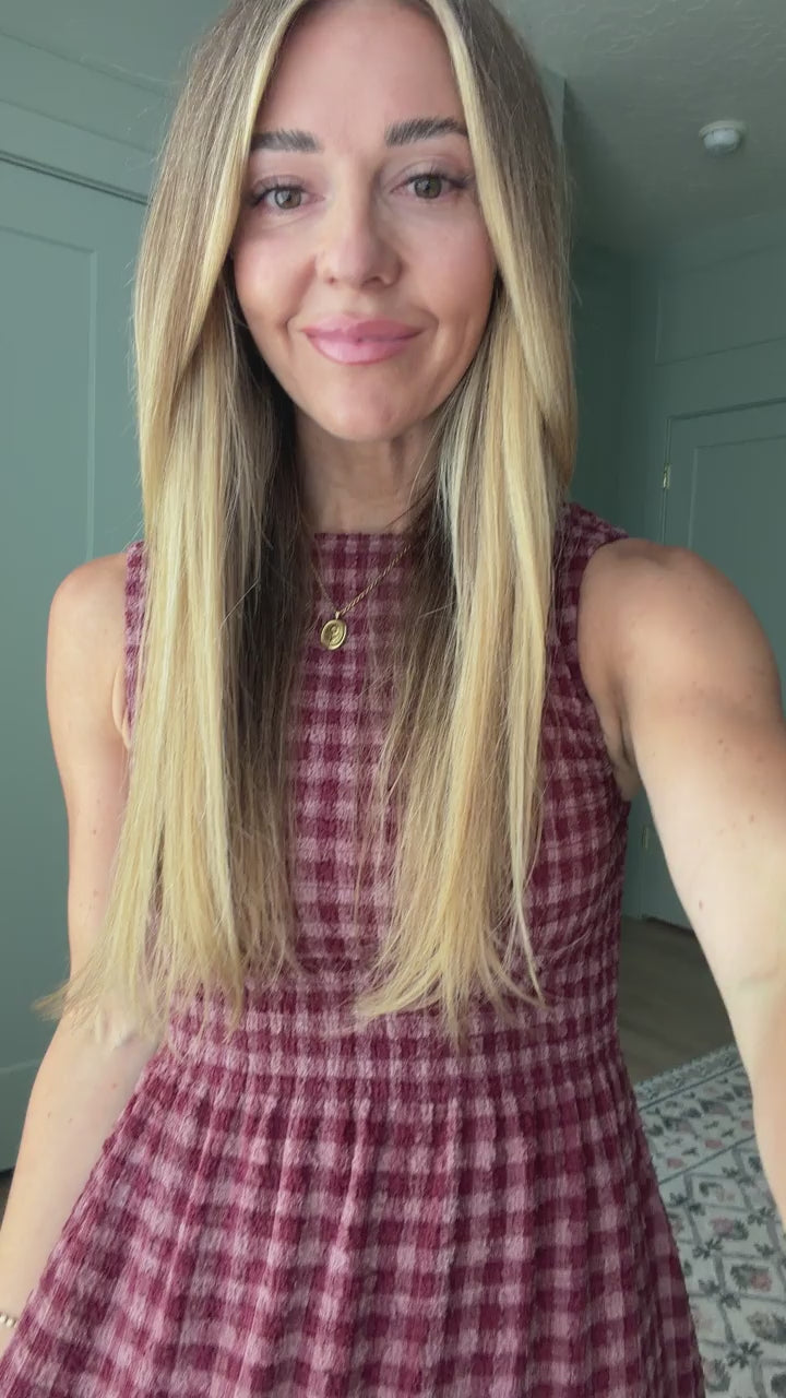 Ana Dress in Cranberry Popcorn Plaid.mov
