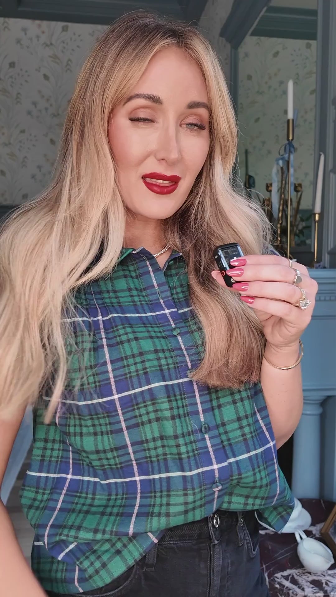 Nicolette Blouse Emerald Plaid.mov