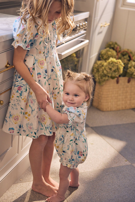blue floral toddler dress Baby Sophia Romper in Bouquet 9-12M 3 Years (100cm) 60 swap_noreturn Color:Noir Silver Landon Mini Dress |