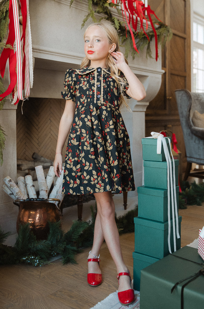 Mini Sophia Dress in Holly Berry