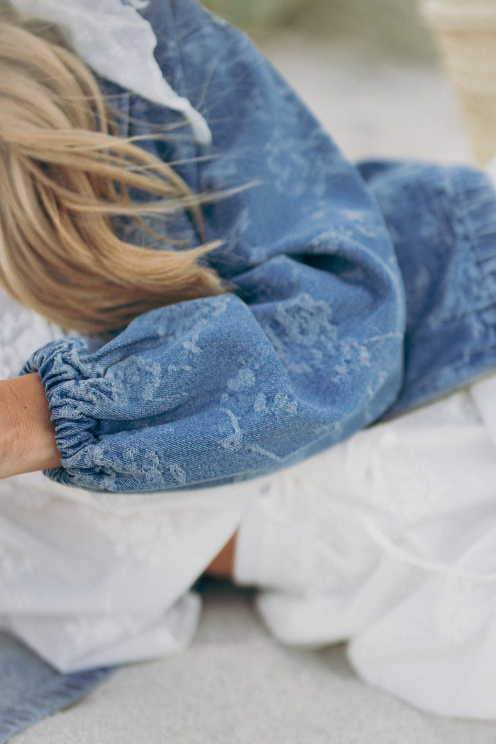 Josie Bomber Jacket in Floral Denim