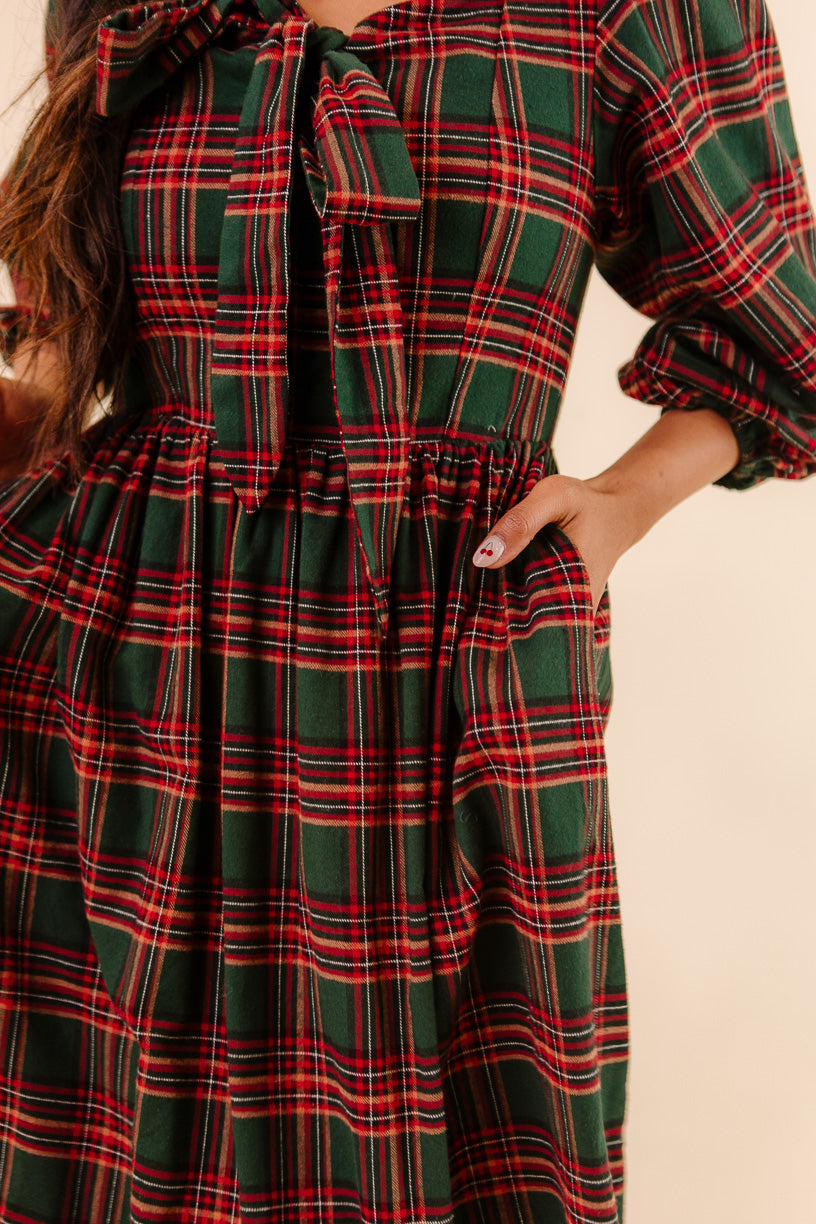 Margo Midi Dress in Green Plaid