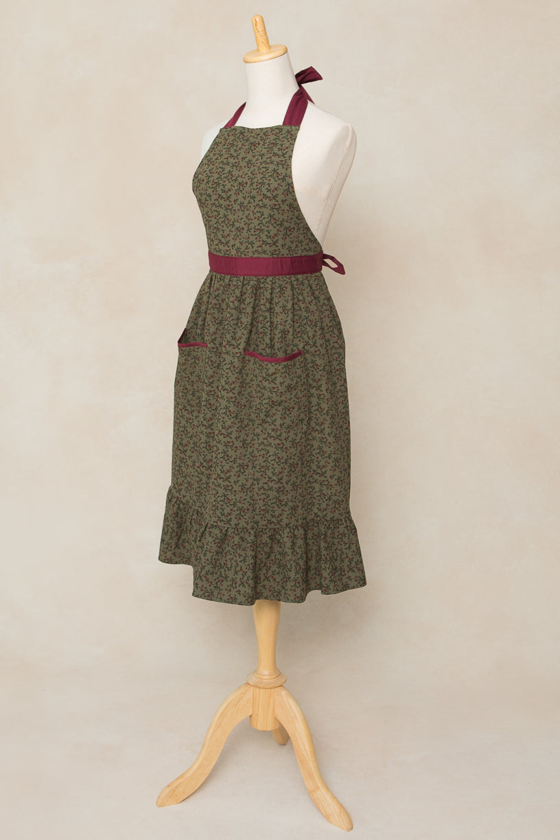 Ivy Apron in Teagan Green Floral Cotton