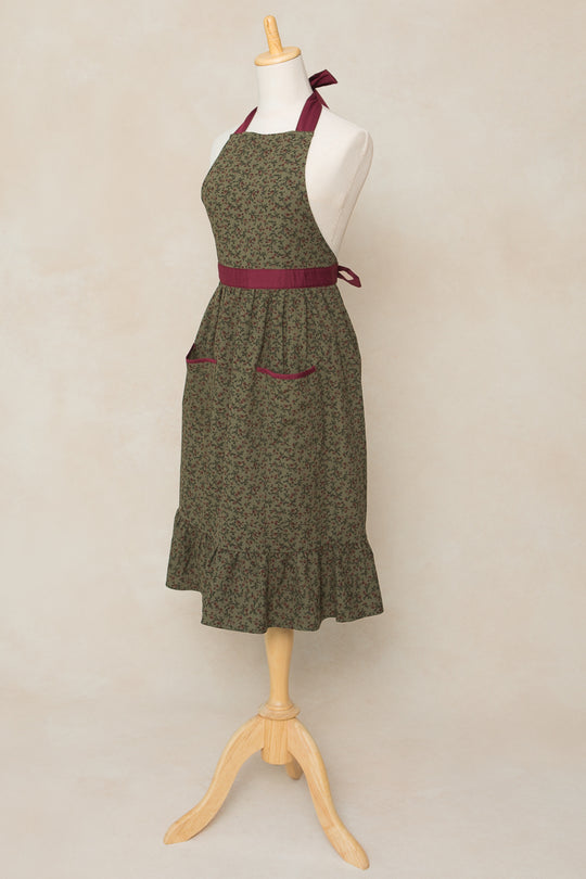 Ivy Apron in Teagan Green Floral Cotton