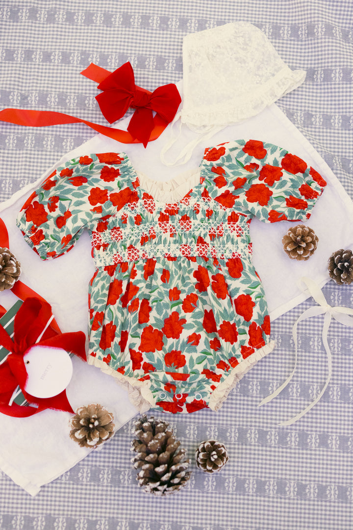 Baby Roselyn Romper in Red Floral