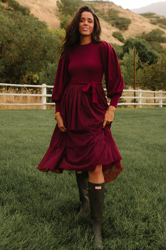 Cosette Midi Dress in Wine