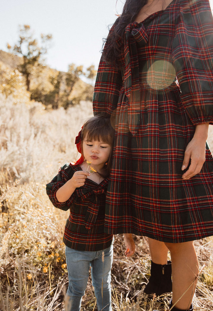 Margo Short Dress in Green Plaid