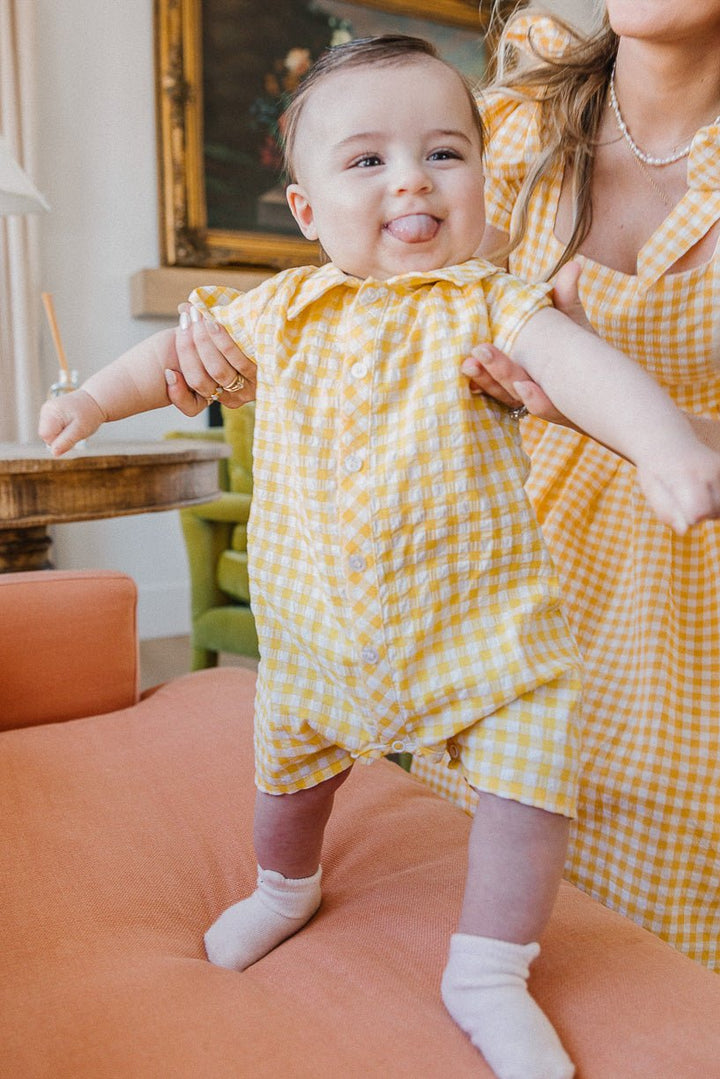 Baby Briar Romper in Yellow Gingham - FINAL SALE-Baby