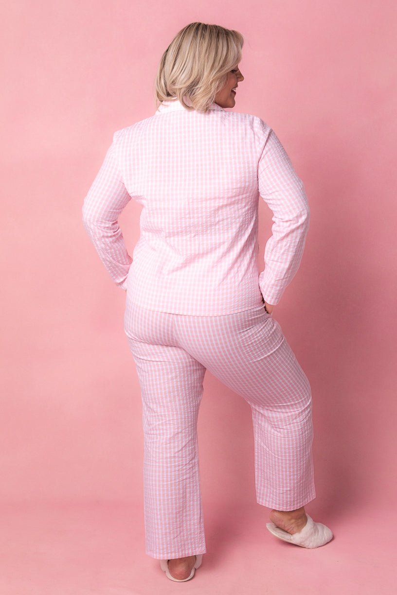 Camille Women's Fancy Pink Gingham Long Sleeved Pajama Set In Cotton – Ivy  City Co