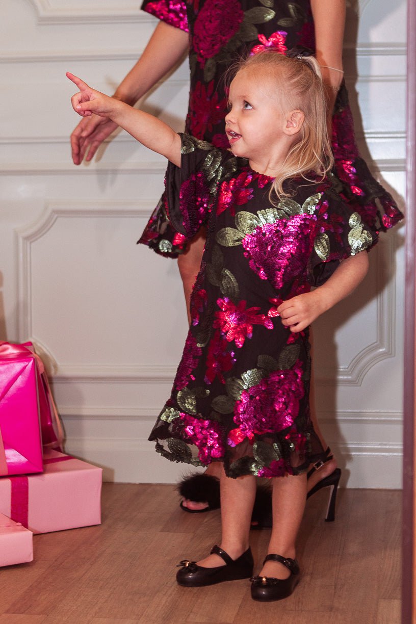 Mini Evelyn Dress in Floral Sequin - FINAL SALE-Mini
