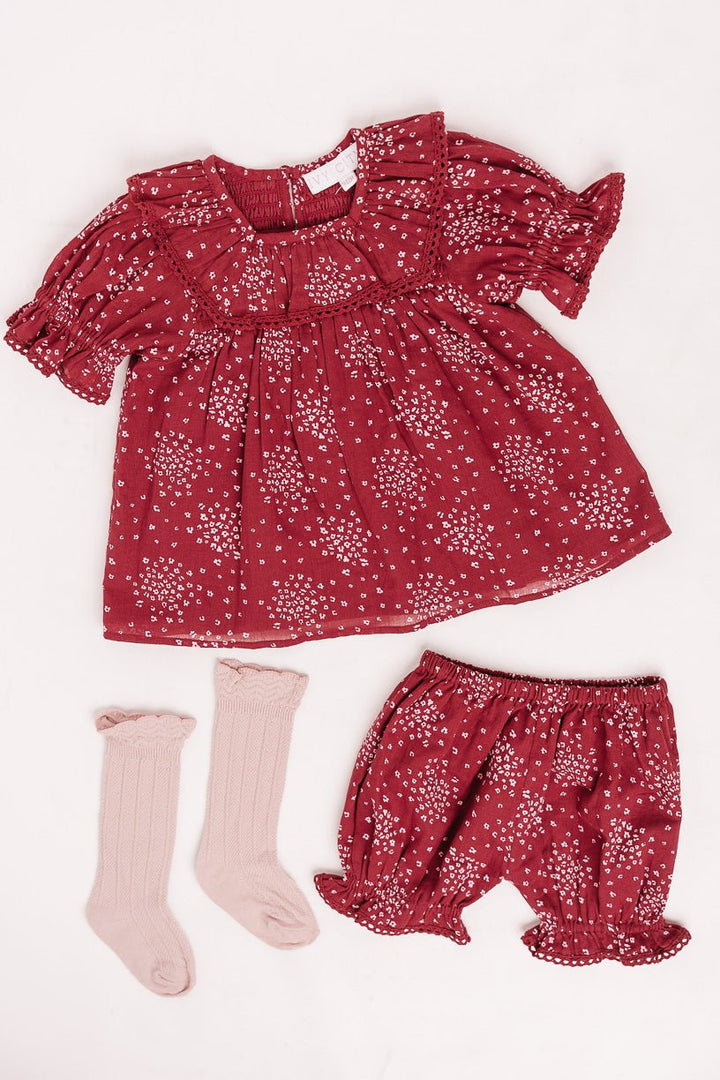 Baby Gracie Dress Set in Wine Floral - FINAL SALE-Baby