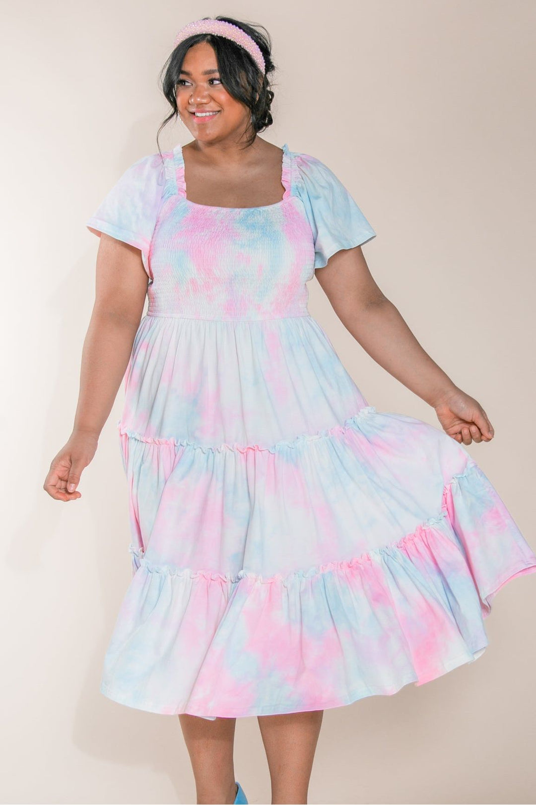 Ivy City Co - Cotton Candy Dress  Tie Dye, Square Neck, Tiered Skirt
