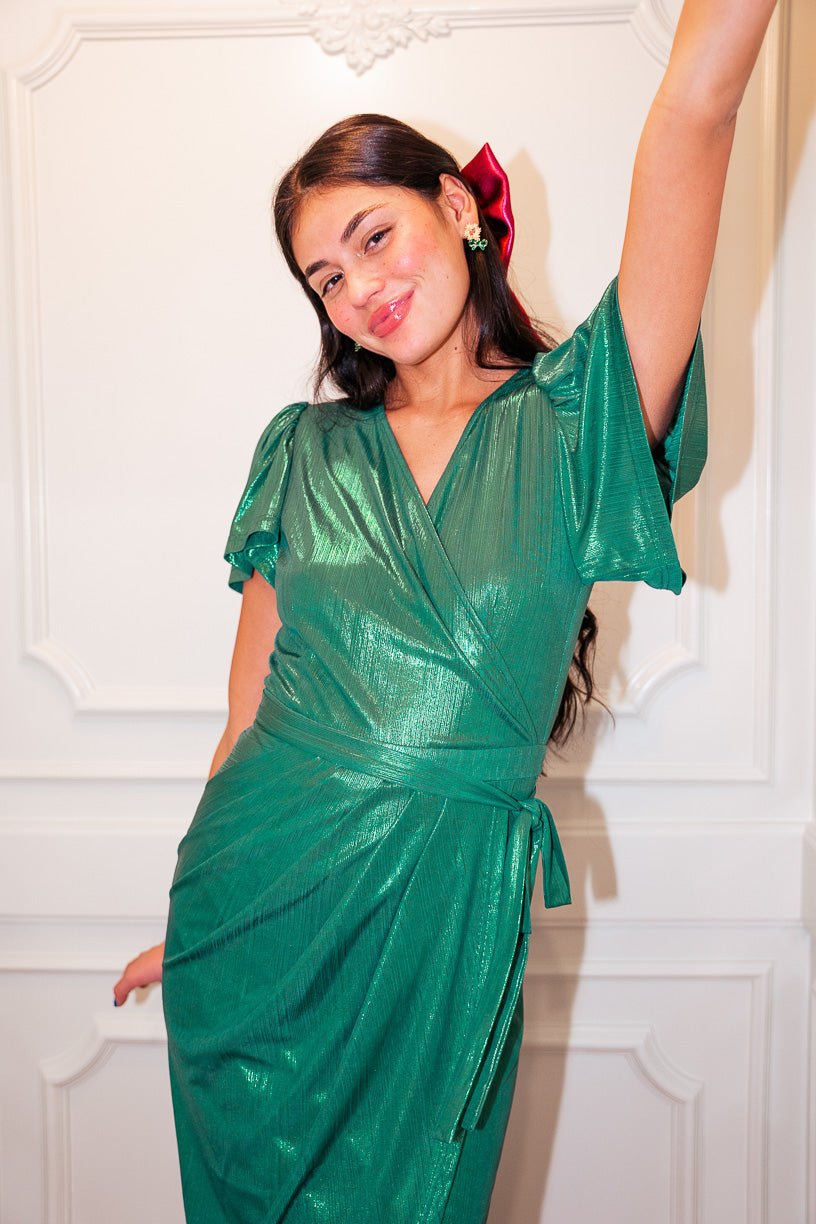 Lillie Dress in Metallic Green - FINAL SALE-Adult